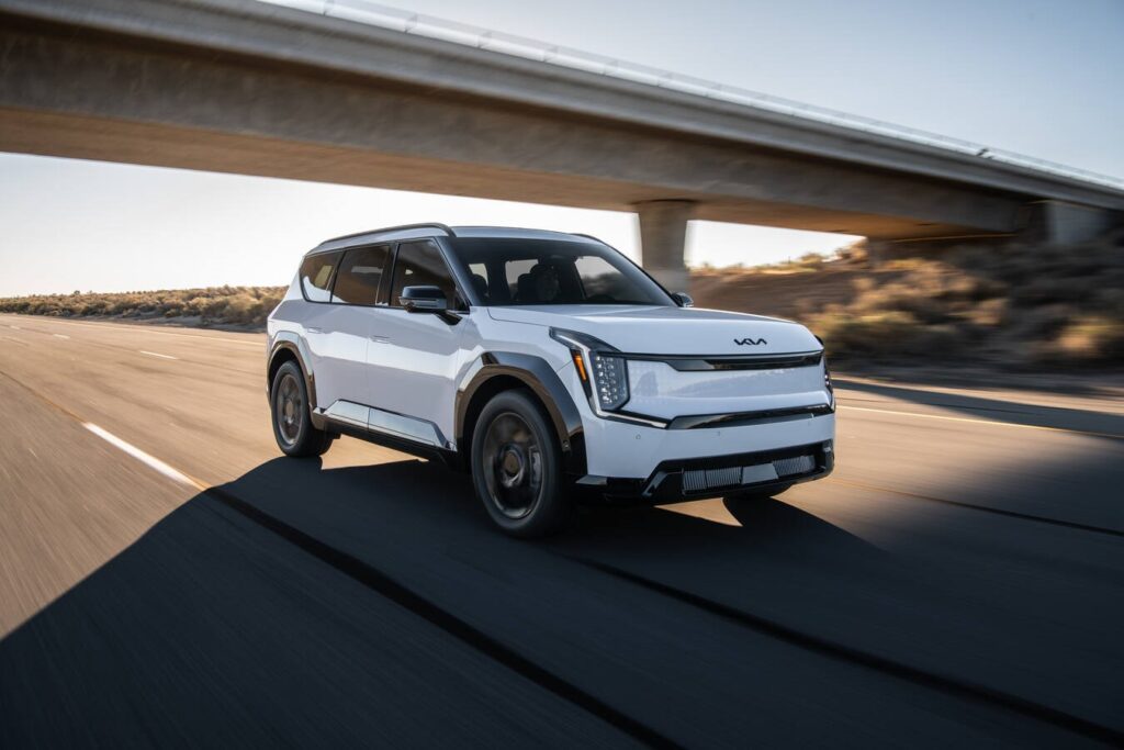 2026 Kia EV9 driving on a highway