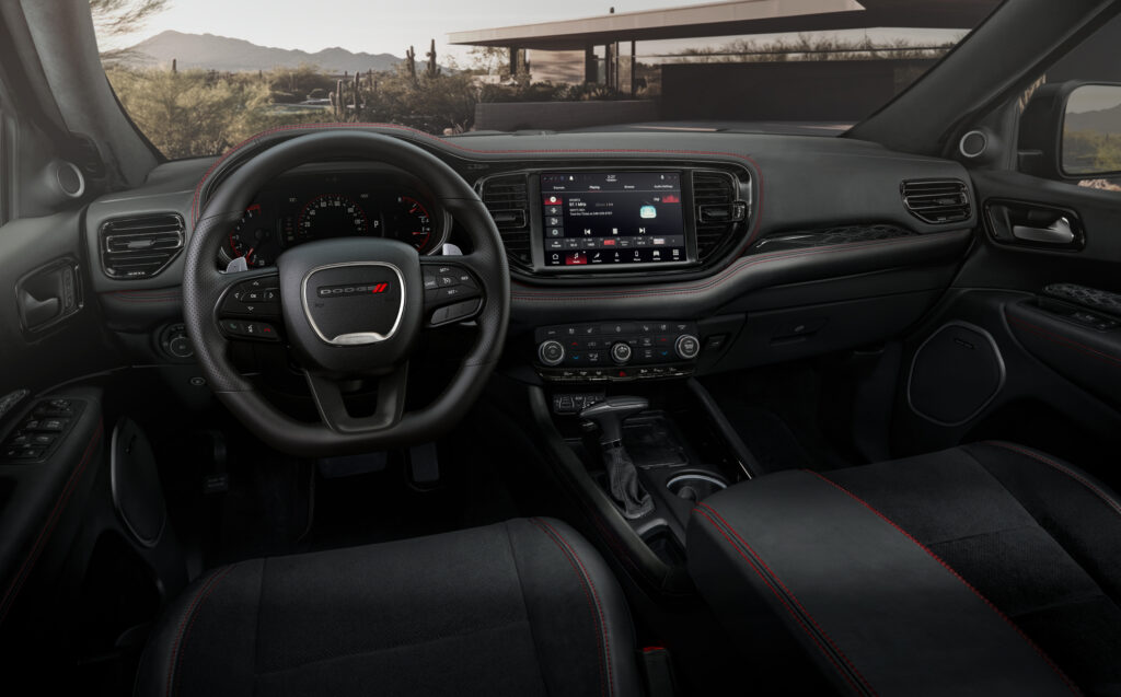 2026 Dodge Durango R/T, Dodge Durango Redline edition, Blacktop Redline wheels, Dodge SUV V8 engine, Tow N Go package SUV, Durango interior red stitching, three-row Dodge SUV, 2026 Durango exterior design, Dodge muscle SUV styling, Dodge HEMI badge, Dodge performance SUV towing, 2026 Durango SRT styling