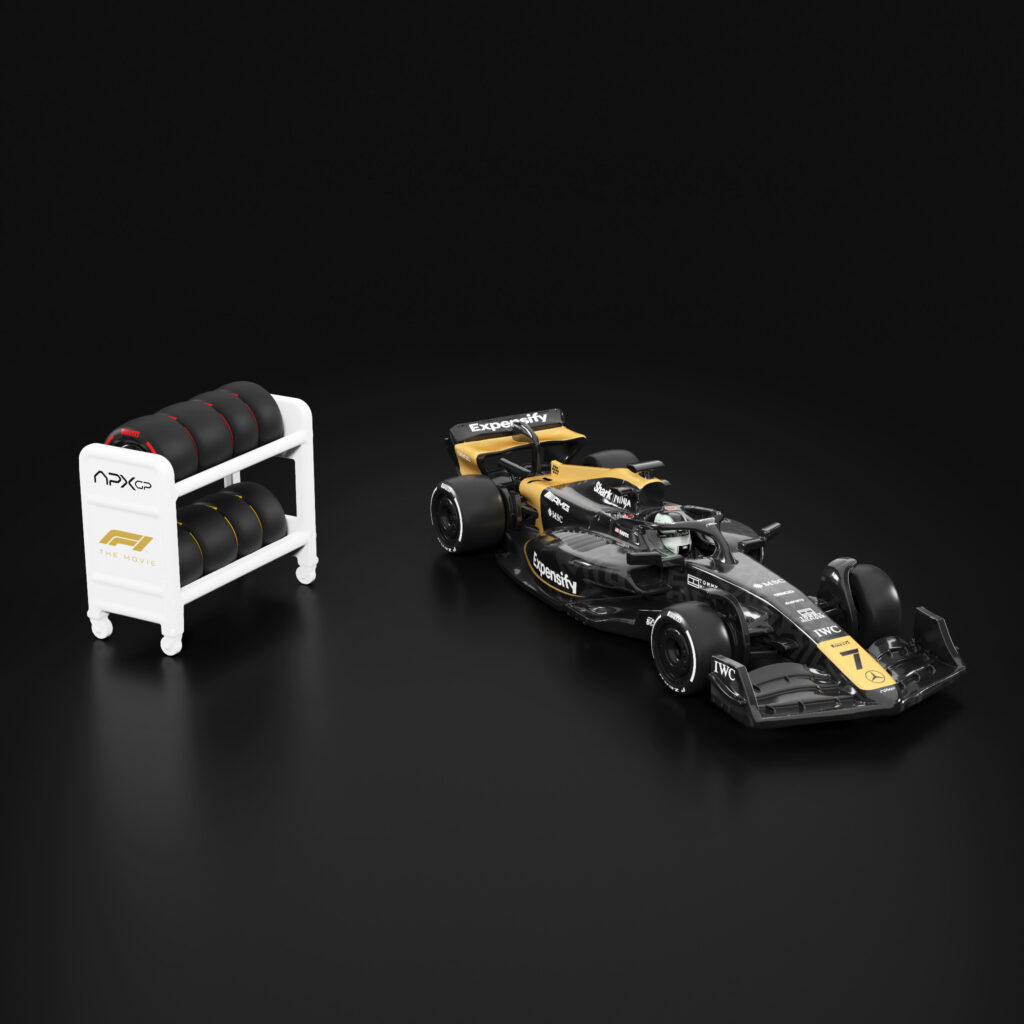 Hot wheels F1 movie car Brad Pitt livery and tire rack