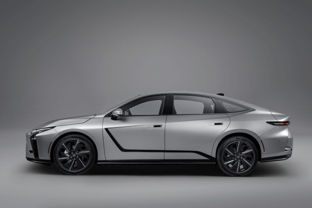 Side view of the 2026 Lexus ES 500 E sedan
