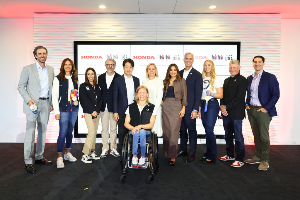 Athletes and members of the Olympic committee at Honda's announcement of sponsorship of LA 28