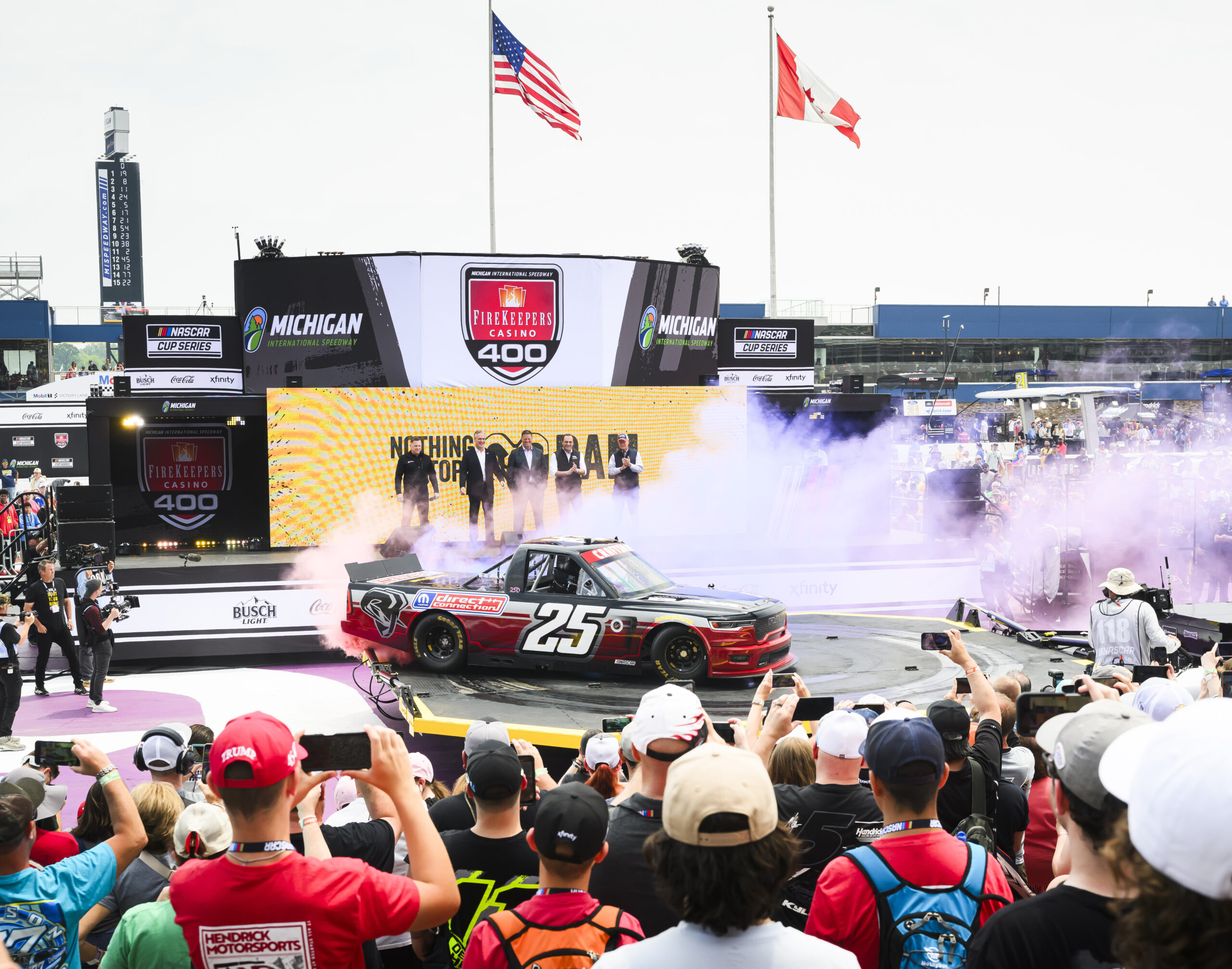 Ram ram NASCAR truck does donuts