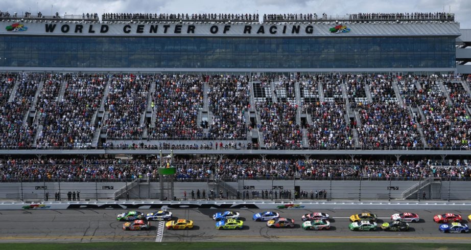 Nascar's 2026 Daytona 500 with cars racing on the track