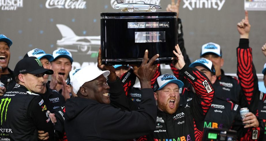 Tyler Reddick and Michael Jordan hoist Daytona 500 trophy