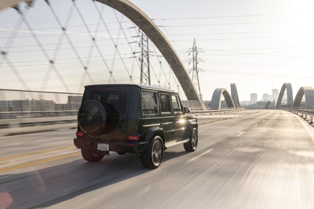 2025 Mercedes Benz G550 driving through Los Angeles