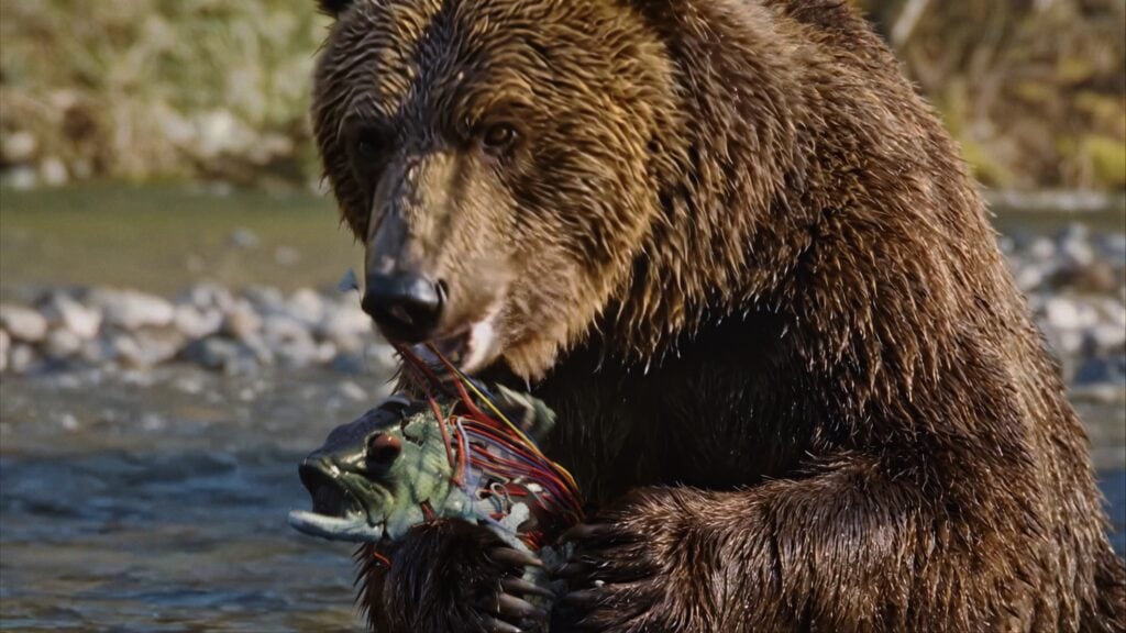 A bear eating Big Mouth Billy Bass
