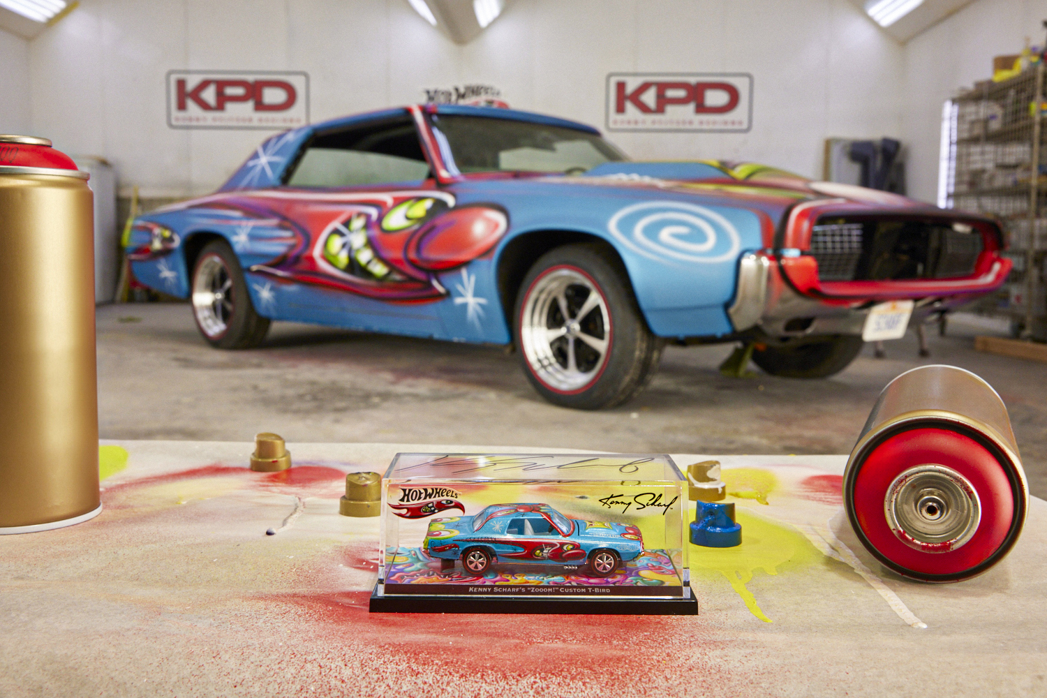 kenny-scharf (personality and artist) hot-wheels (brand) custom-tbird (car type) art-car (theme)
