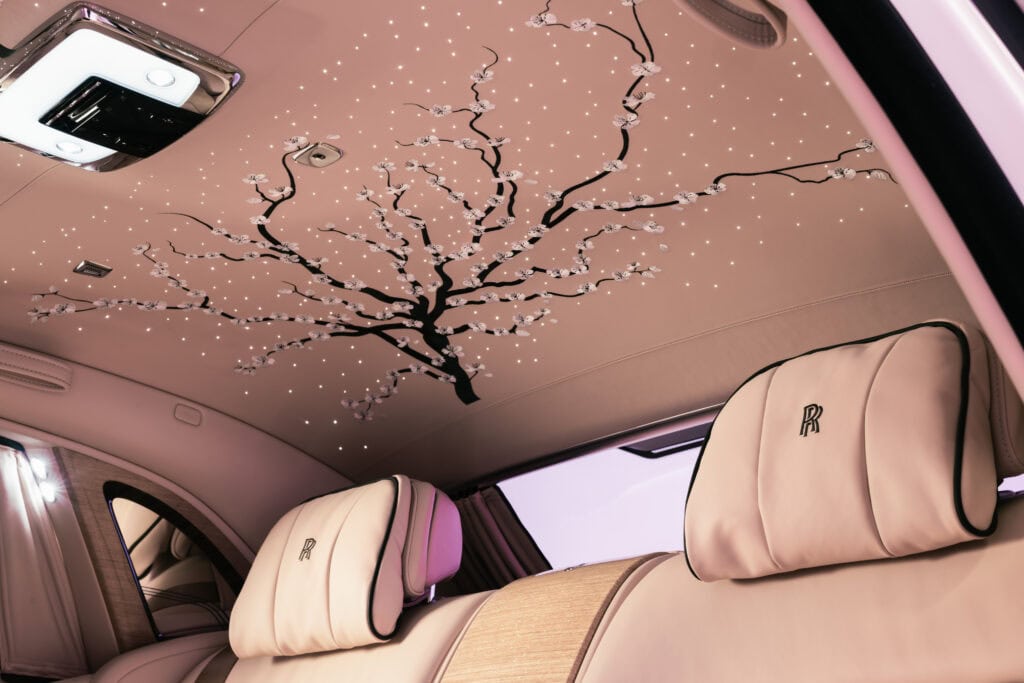 Especially commissioned Rolls Royce starlight headliner, hand painted, cherry blossom