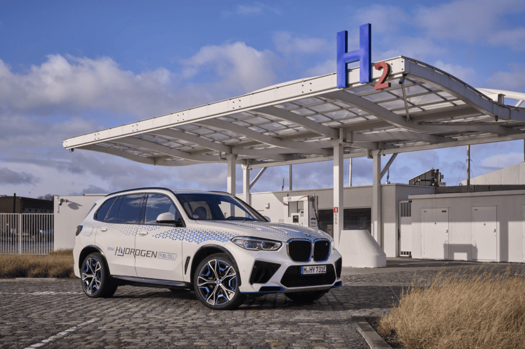 BMW iX5 Hydrogen parked at a refueling station
