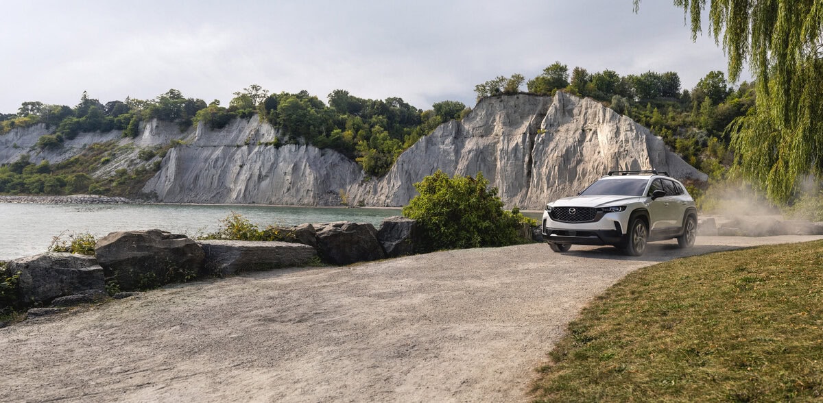 Mazda CX-50 hybrid on a cliffside Road