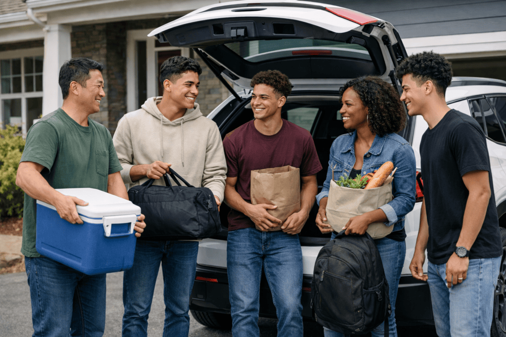 Family unloading an Equinox EV