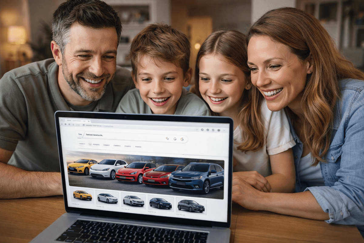 A family googling cars