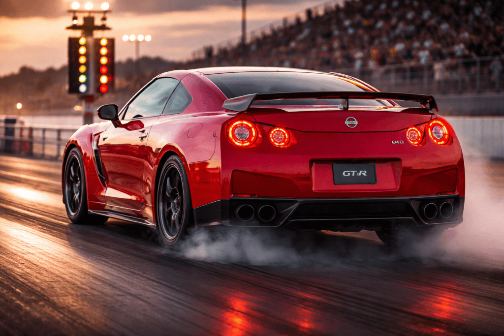 One of the Fastest Cars Under $50k_Nissan GTR lines up at a drag strip