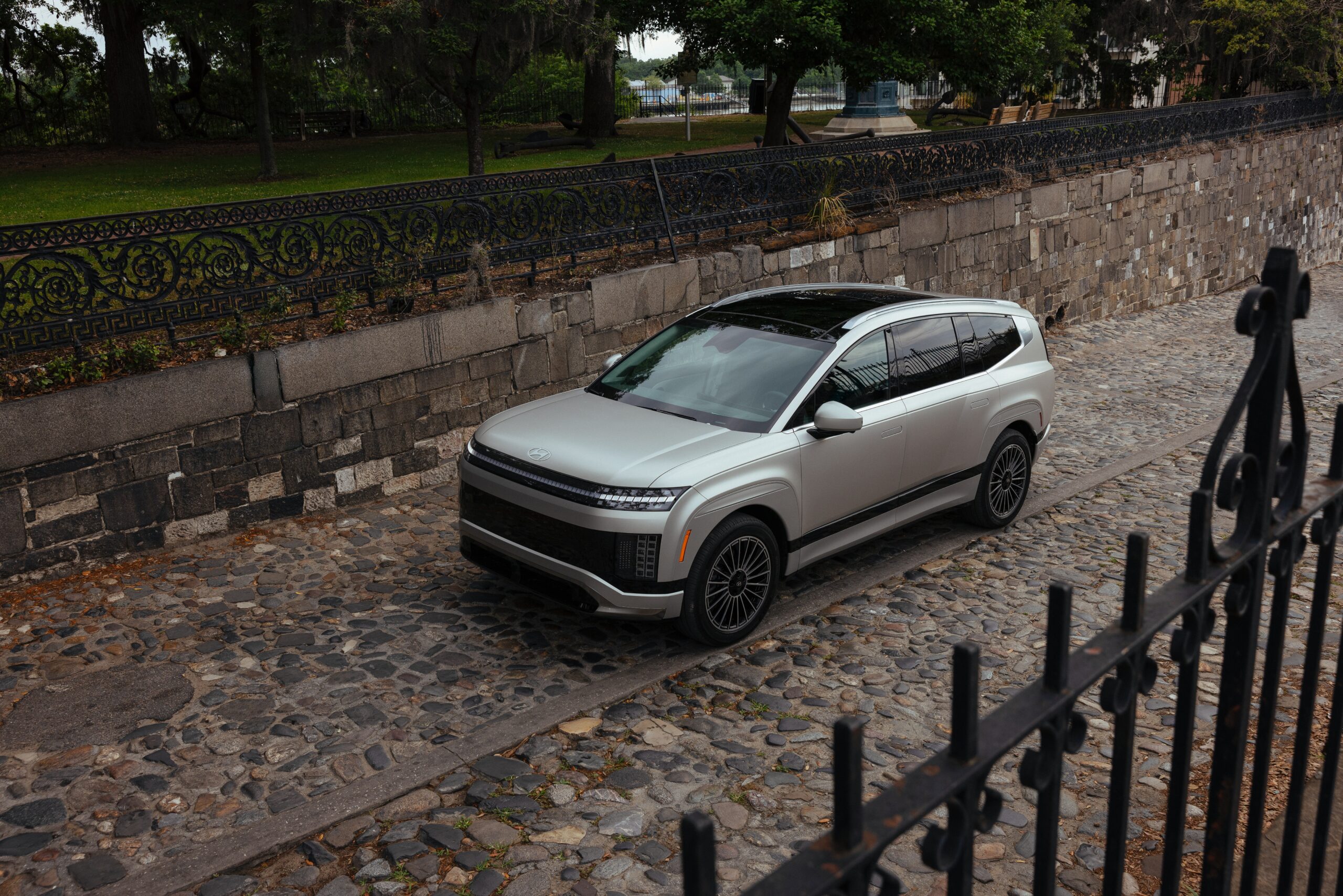 2026 Hyundai EV9 on a cobble Street