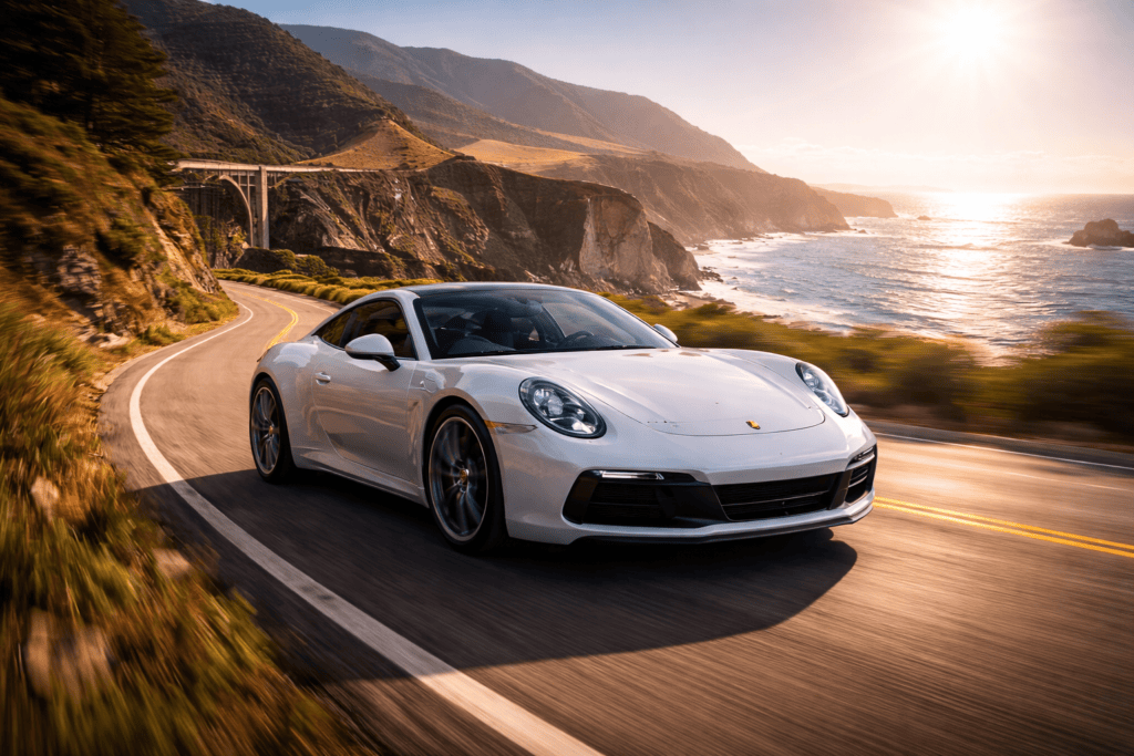 Porsche 911 Carerra Driving up HWY 1 in California