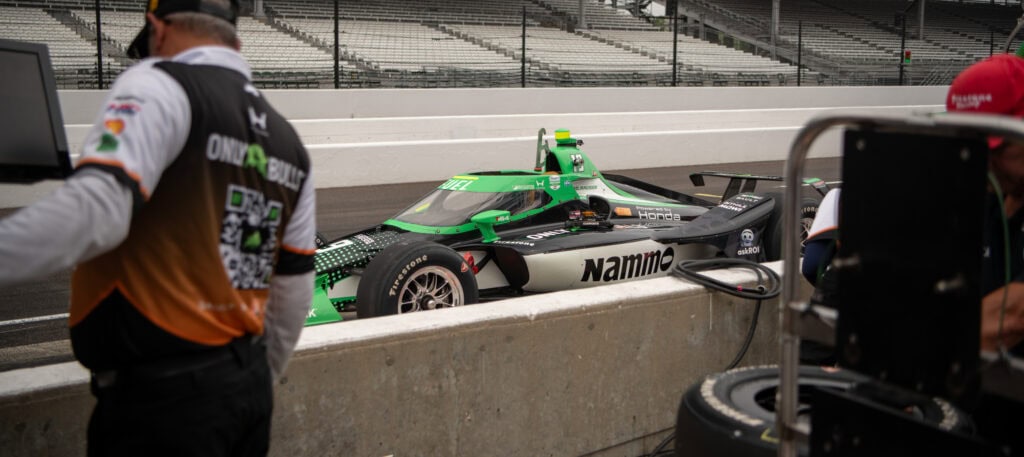 The #19 Indy Car is stopped in pitlane during Final Practice of the Indy 500