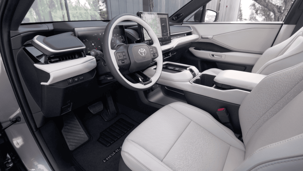 Showing the interior of the new 2027 Toyota Highlander 3-Row BEV 
