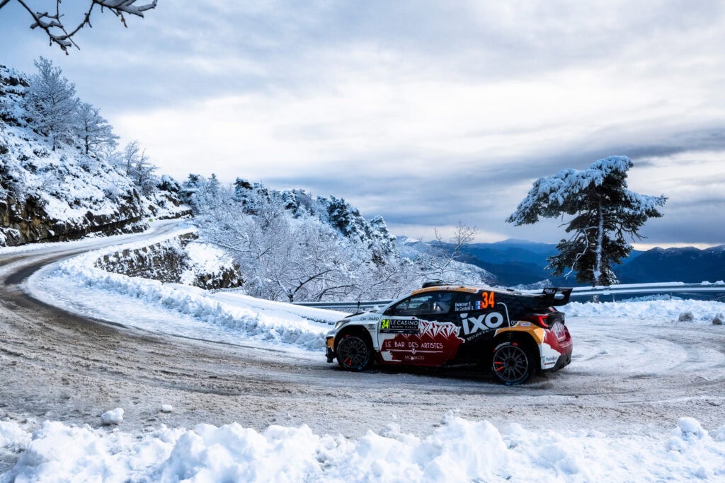 Eliott Delecour (FRA) Sabrina DE Castelli (FRA)  are seen performing during the  World Rally Championship Monte-Carlo in Gap, France on  25,January. 2025