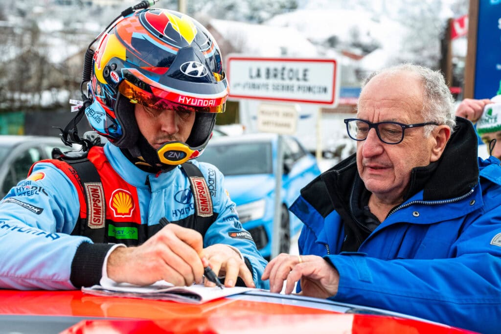 Thierry Neuville (BEL) of team HYUNDAI SHELL MOBIS WORLD RALLY TEAM is seen during the first stop of the World Rally Championship - Rally Monte-Carlo in Gap, France on January 24, 2026.