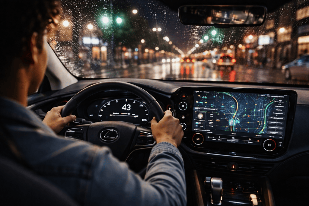 Young driver at night