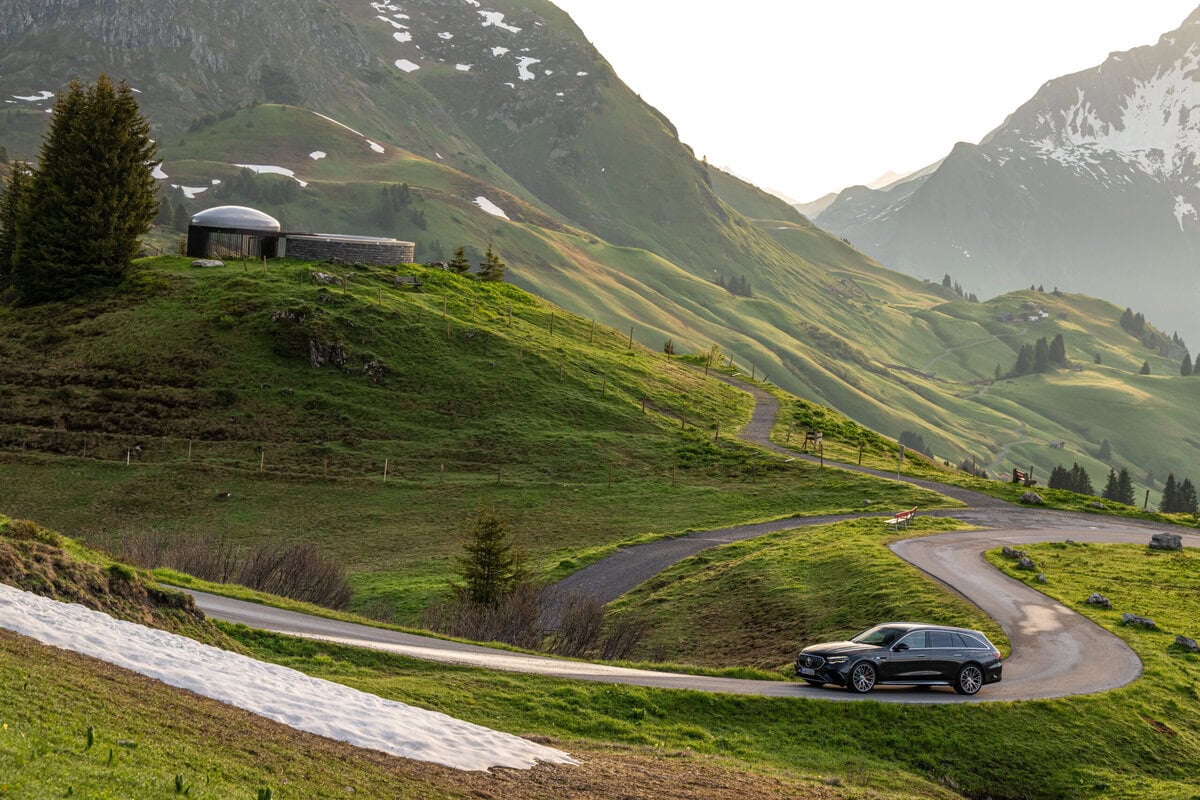 Mercedes-Benz e53 AMG wagon on winding road