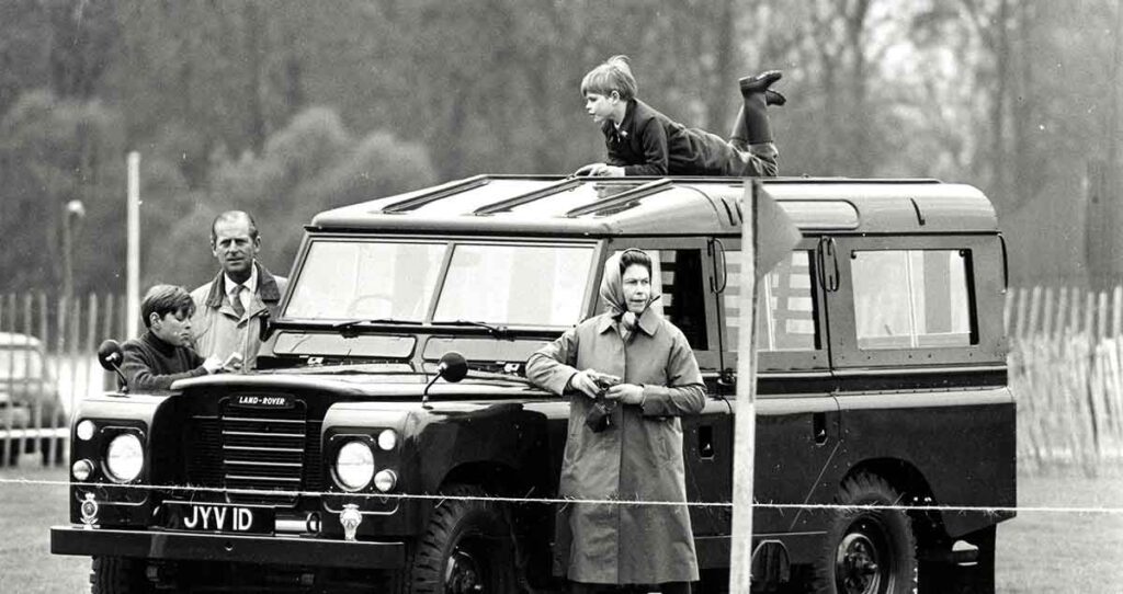 Queen Elizabeth II and Family with Land Rover