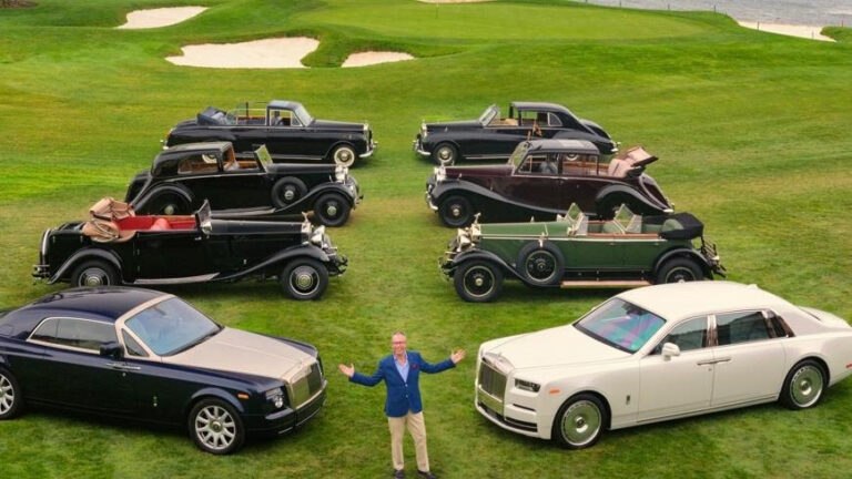 Eight different generations of the Rolls-Royce phantom celebrating 100 years